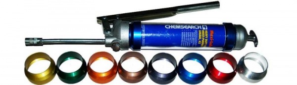 Grease guns, colored and transparent Grease guns with transparent container and color coding
