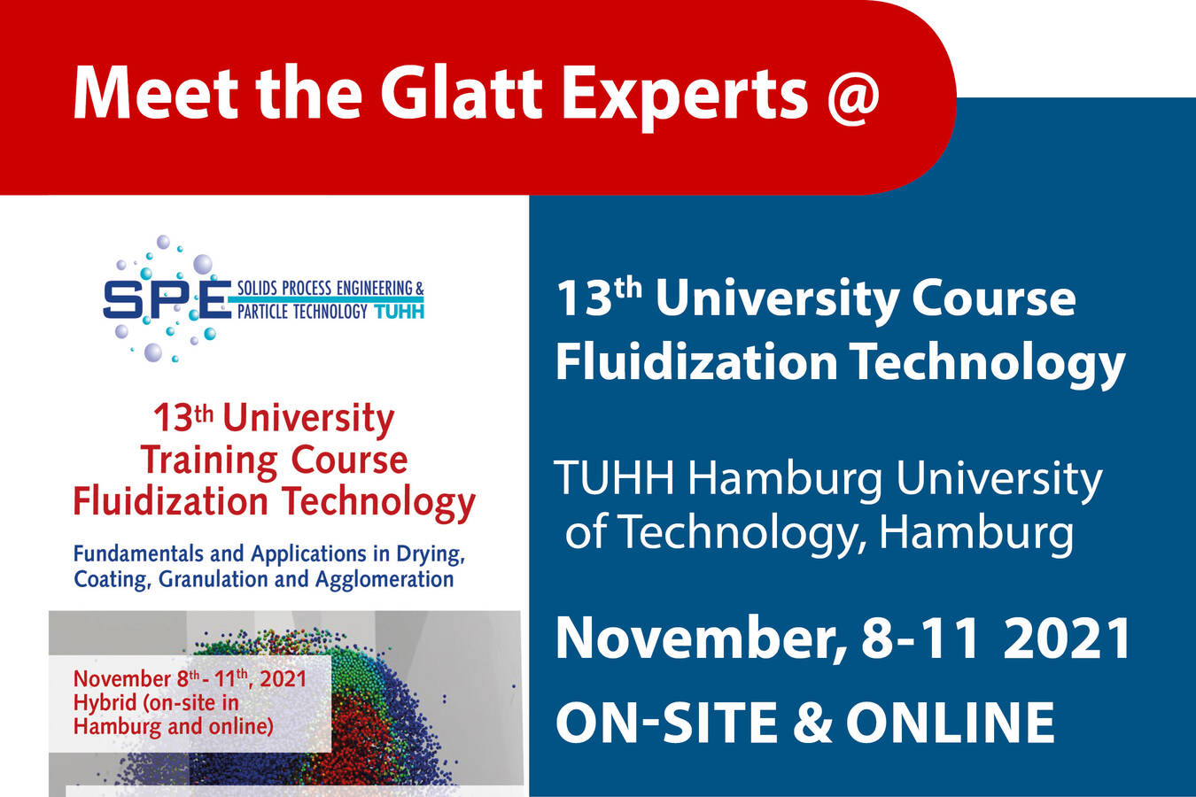Treffen Sie die Glatt Experten zum 13. University Course Fluidization Technology, 8.-11. November, vor Ort in Hamburg und online