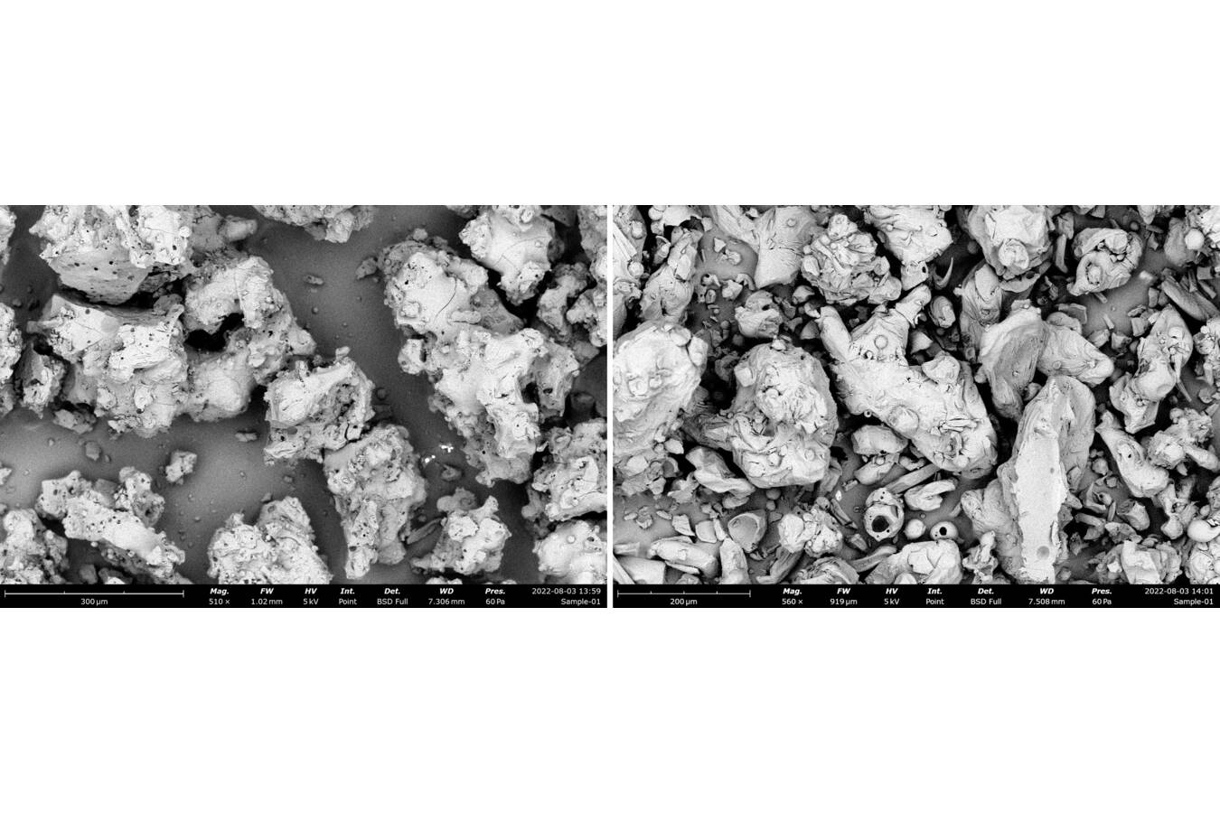 Fig.4: Fluidised bed spray granulation product (left) compared with the same product made in a classic spray tower. Caption: Glatt