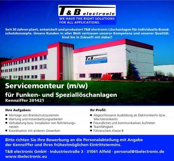 T&B electronic GmbH sucht Mitarbeiter im Unternehmensbereich Service